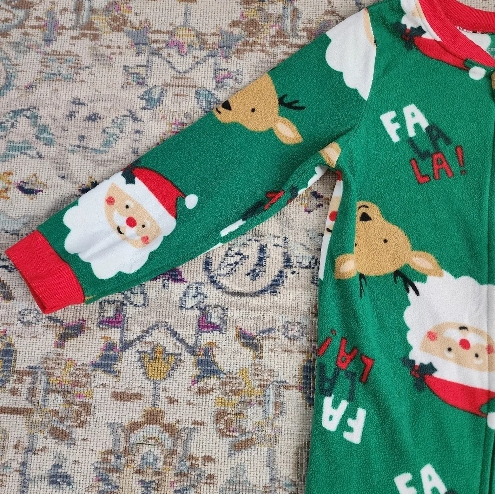Carters Kids Christmas Green/Red Fleece Footed Pajama Blanket Sleeper, sz 5t/5a